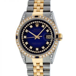 Rolex Men Datejust Watch 16013 SS/18K Yellow Gold Blue Vignette Diamond Dial 2
