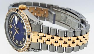 Rolex Men Datejust Watch 16013 SS/18K Yellow Gold Blue Vignette Diamond Dial 9