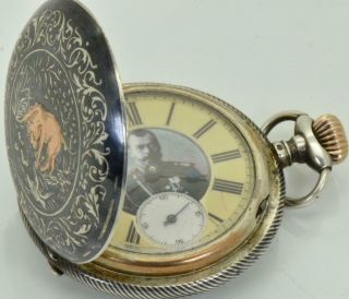 Rare Imperial Russian Silver,  Gold&niello Full Hunter Pocket Watch.  Hunting Scene