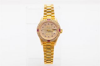 $30,  000 3ct Ruby Diamond 18k Yellow Gold Rolex Datejust Ladies President Watch