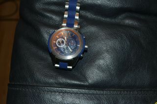 Armani Exchange Men’s Chronograph Blue Dial Date Two Tone Bracelet Watch Ax1386