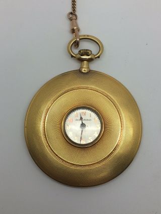 Movado Art Deco 18k Gold Pocket Watch Small Dial Wide Gold Case Engraved C R