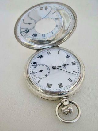 Fine Solid Sterling Silver J.  W.  Benson Gentleman ' s Half Hunter Pocket Watch. 3