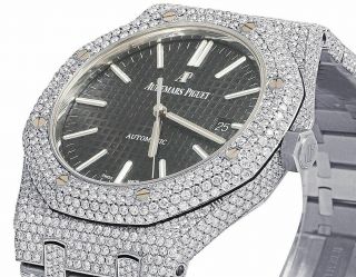 31.  5Ct Audemars Piguet Royal Oak 41mm Stainless Steel 100 Natural Diamond Watch 2