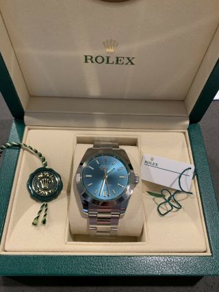 Rolex 2017 Stainless Milgauss Blue Dial Green Crystal Card 116400 Gv Z - Blue