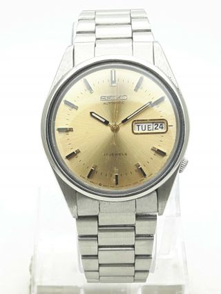 Vintage Seiko 5 Japan Automatic 17J Cal 6309 Day Date St Steel Men ' s Wrist Watch 3
