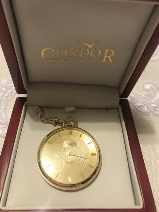 Condor Geneva Swiss Quartz 14K Gold Pocket Watch,  14K Gold Chain 3