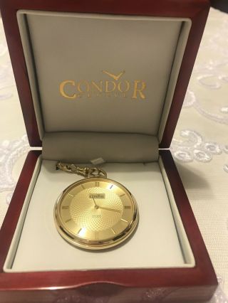 Condor Geneva Swiss Quartz 14K Gold Pocket Watch,  14K Gold Chain 4
