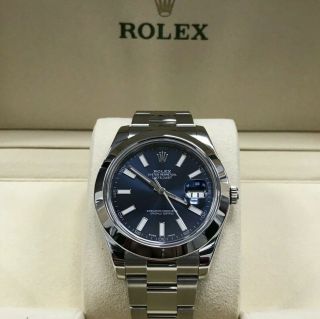 Rolex Datejust II 41mm Blue Baton Dial Steel Mens Watch 116300 Box 10