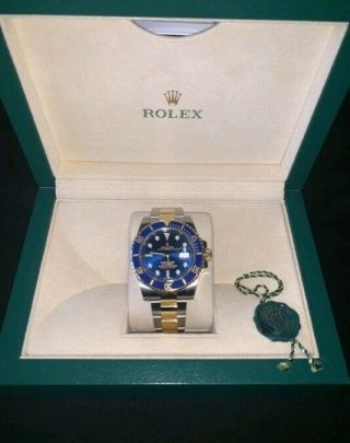 ROLEX - 18kt Gold Submariner Blue CERAMIC Box Card Papers 5