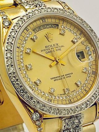 Estate Rolex Day Date President 18k Gold Mens 36mm Diamond Band & Bezel 11