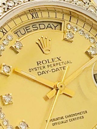 Estate Rolex Day Date President 18k Gold Mens 36mm Diamond Band & Bezel 12