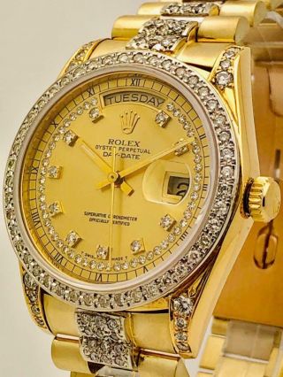 Estate Rolex Day Date President 18k Gold Mens 36mm Diamond Band & Bezel 3