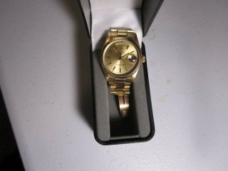 Mens 18K gold Rolex watch day date president 1987 model 18038 serial 9621447 3