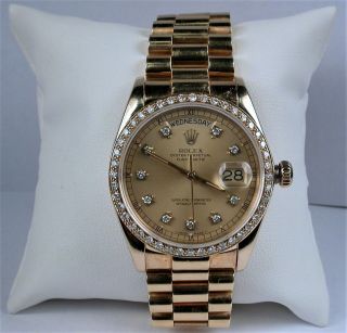 Vintage Rolex 18k President Mans Watch 18038 Diamond Bezel & Dial