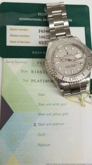 Rolex Yacht - Master 16622 Platinum Steel Mens Watch Box Papers Quickset 5