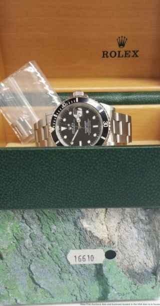 16610 Rolex Submariner Steel Quickset Black On Black Watch w Box 12