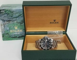 16610 Rolex Submariner Steel Quickset Black On Black Watch W Box