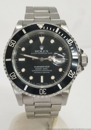 16610 Rolex Submariner Steel Quickset Black On Black Watch w Box 2