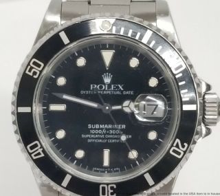 16610 Rolex Submariner Steel Quickset Black On Black Watch w Box 3