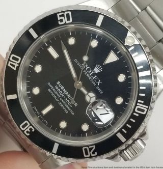 16610 Rolex Submariner Steel Quickset Black On Black Watch w Box 4