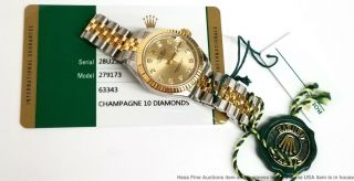 Rolex Datejust 279173 Factory Diamond Lady 18k Gold Steel Watch Box Papers Tags 12