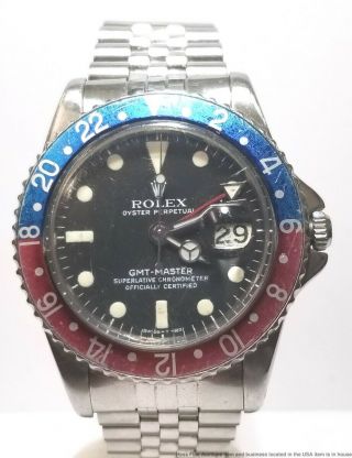 1675 Rolex Gmt Master Oyster Perpetual Pepsi Dial Vintage Mens Steel 1960s Watch