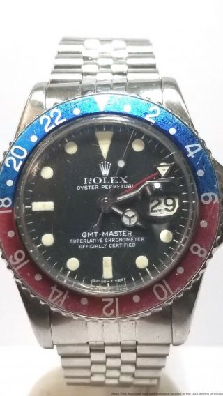 1675 Rolex GMT Master Oyster Perpetual Pepsi Dial Vintage Mens Steel 1960s Watch 2