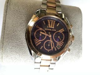 Mk Watch 6074 Silver And Rose Gold Tone With Purple Dial