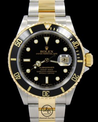 Rolex Submariner 16613 18k Yellow Gold /steel Oyster Black Bezel Watch