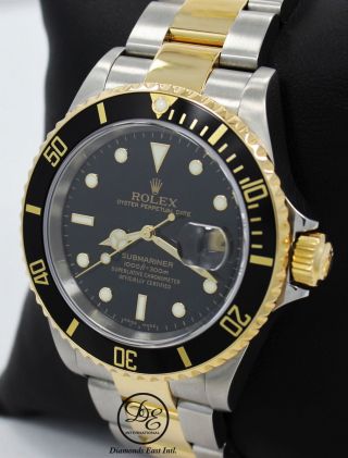 Rolex Submariner 16613 18K Yellow Gold /Steel Oyster Black Bezel Watch 2