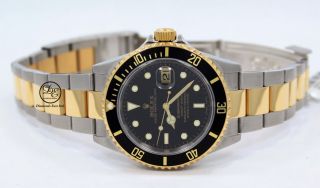 Rolex Submariner 16613 18K Yellow Gold /Steel Oyster Black Bezel Watch 4