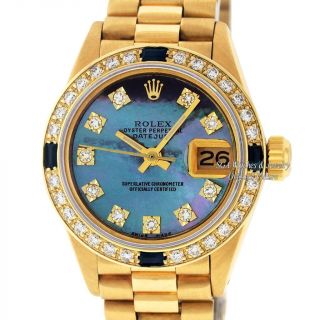 Rolex Ladies Datejust President 18k Yellow Gold Tahitian Mop Diamond Watch