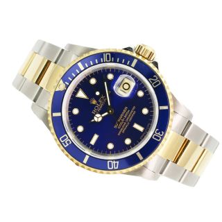 Rolex Watch Mens Submariner 16613 18k Yellow Gold And Steel Blue Face 40mm