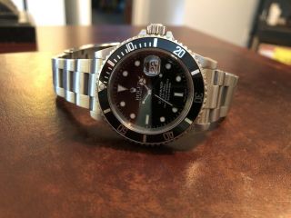 Mens Rolex Submariner Stainless Steel Watch Date Sub Black Dial & Bezel 116610