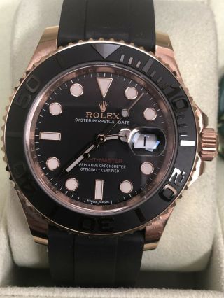 Rolex Yacht - Master Matte Black Dial Everose Gold Rubber Automatic Watch 116655