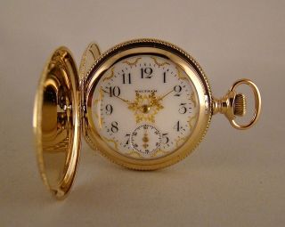 116 Years Old Waltham 10k Gold Filled Hunter Case Fancy Dial Great Pocket Watch