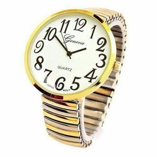 2tone Large Face Two Tone Stretch Band Watch