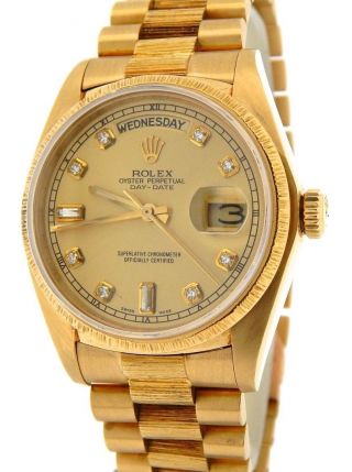 Mens Rolex Day - Date President 18k Gold Watch Bark Champagne Diamond Dial 18078