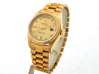 Mens Rolex Day - Date President 18k Gold Watch Bark Champagne Diamond Dial 18078 2