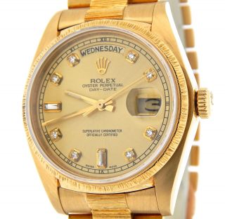 Mens Rolex Day - Date President 18k Gold Watch Bark Champagne Diamond Dial 18078 3