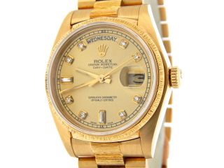 Mens Rolex Day - Date President 18k Gold Watch Bark Champagne Diamond Dial 18078 8