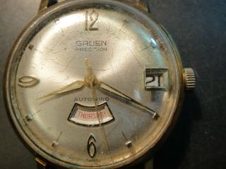 Vintage GRUEN Swiss Automatic Men ' s Wrist Watch.  34 mm.  Not Running. 4