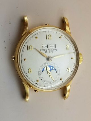 Patek Philippe Triple Date Moon Phase Custom 18k Solid Gold Case Wrist Watch.