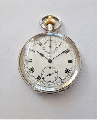 1923 Silver Cased Chronograph Centre Second Fully Jewelled Pocket Watch