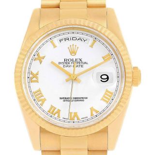 Rolex President Day Date White Roman Dial Yellow Gold Watch 118238