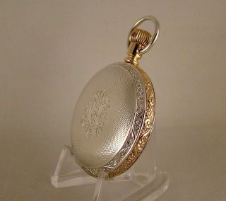 ANTIQUE YORK STANDARD WATCH CO COIN SILVER TWO - TONE HUNTER CASE POCKET WATCH 3