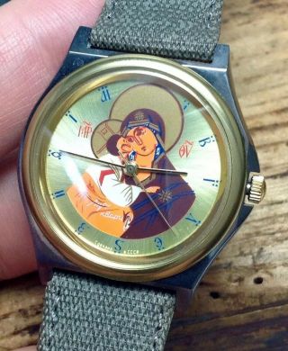 Vintage Luch Minsk Factory Cccp Soviet Mother Mary & Christ Child Watch (e23)