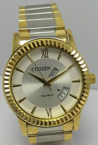 Rare Vintage Citizen Quartz D&d Silver Dial Wrist Watch Men 