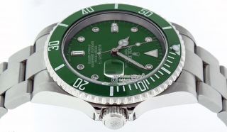 Rolex Mens Submariner 16610 Oyster Perpetual Stainless Steel Green Diamond Watch 10